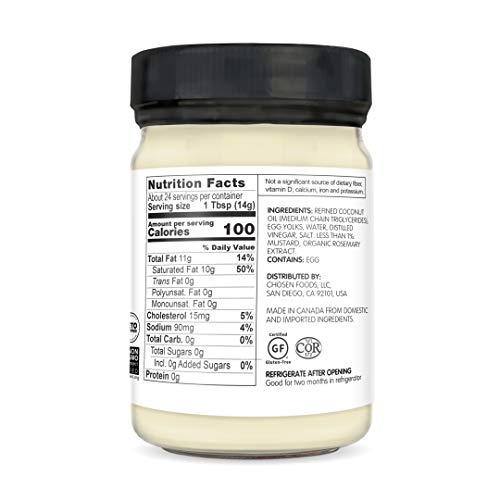 Chosen Foods Classic Keto Mayonnaise with MCT Oil, Gluten & Dairy Free
