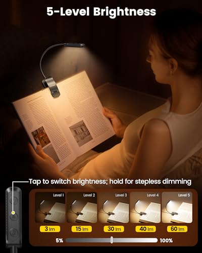 Glocusent 13 LED Book Light for Reading in Bed, Eye-Caring 3 Amber Colors & Stepless Dimming, Travel Clip on Book Reading Light Lasts 1 Week to 2 Months, Gifts for Book Lovers, Men, Women & Kids