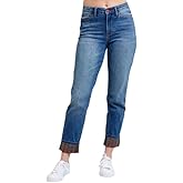 Judy Blue Plaid Cuffed Straight Leg Jeans
