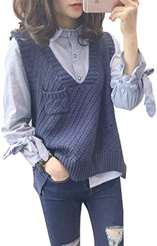 Amazon 19 冬 冬物 服 ママ 冬 コーデ セール 安い 人気 ニット ベスト Vネック 体型カバー レディース ノースリーブ 韓国 F イエロー ベスト 通販