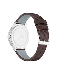 Reloj de cuarzo Hugo para hombre, correa de piel y acero inoxidable, color plateado (modelo: 1530023)