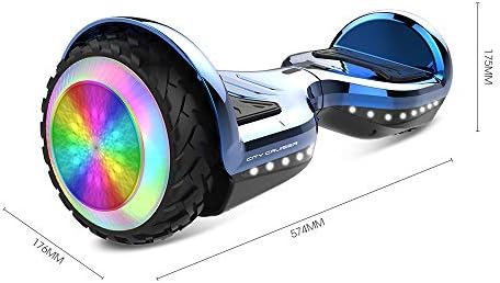 Black cruiser hoverboard with LED lights and Bluetooth capability, priced at $102.21.