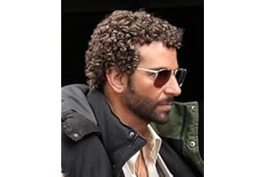 Swiking Mens Brown Afro Curly Wig Rocker Wig Dark Brown Short Hair Replacement Wigs Cosplay Daily Costume Wigs for Male Guy(Dark Brown)