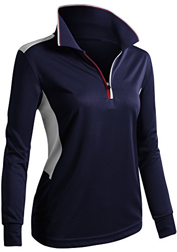 CLOVERY Active Wear Quick Drying Long Sleeve Zipup POLO Shirt NAVY US M/Tag M