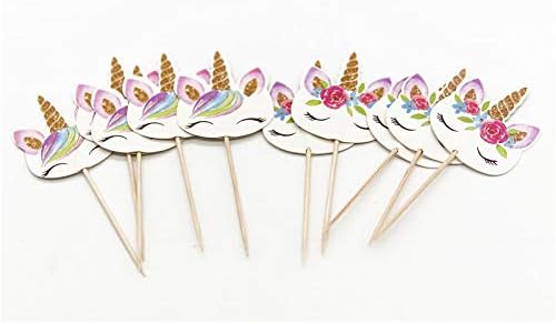 Unicorn Cupcake Toppers Insert Birthday Party Supplies Kids Children Girls Cake Party 24Pcs White