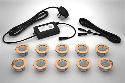10 x 45mm LED Copper Lights Deck/Decking/Kitchen Plinth Warm White **Now with IP68 Waterproof Transformer** - Seal Designs [Energy Class A+++]