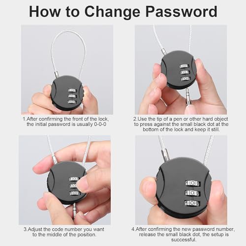 4 Pieces Steel Cable Lock with Combination, 3 Digit Combination Padlocks, Long Rope Padlock, Small Suitcase Padlocks for Aircraft (2 Sizes)