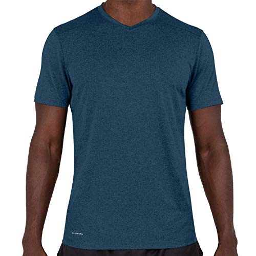 Alive Men's Tee Shirt Active Quick Dry Workout Short Sleeve Shirts Crew Neck (Large, Nautilus Heather-V Neck) - Thumbnail 5