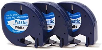 yenlok 3 Pack Plastic Dymo LetraTag S0721660 91201 Label Cassette Tape Black on White 12mm x 4m Self-Adhesive for LT-100H LT-100T QX50 Label Makers