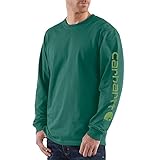 Carhartt Men's Big-Tall Signature Sleeve Logo Long Sleeve T Shirt Original Fit, Bamboo Green, X-Large/Tall