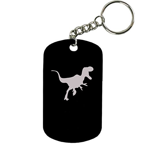Personalized Engraved Custom Raptor Dinosaur 2-inch Colored Anodized Aluminum Customizable Keychain Dog Tag, Black