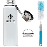 Thermos 40 Ounce Stainless Steel Double Walled Insulated, Wide Mouth, Cold Beverages for 20 Hours, Hot Beverages for 15 Hours, Removable Stainless Steel Tea Infuser and Cleaning Brush Included, White