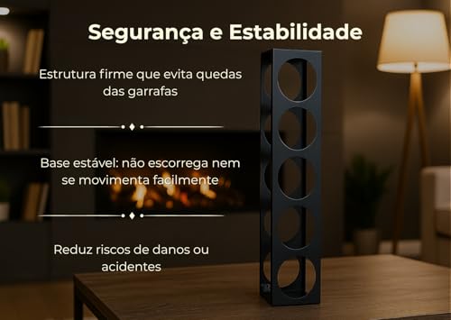Rack Suporte Vertical de Vinho 5 Garrafas Preto TLPRO - Praticidade e Elegância