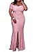 Elapsy Womens Elegant Plus Size Off Shoulder Strapless High Slit Floral Bridesmaid Party Club Long Cocktail Maxi Dress Party Gown Pink XXX-Large