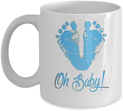 Cute Keepsake Gift Gender Reveal Baby Footprints Oh Baby Blue Boy Feet Mug For Mom Dad Grandma Expecting Adoption by Blue Feather Web