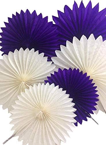 Premium Quality Tissue Paper Fans for Holiday, Anniversary, Birthday, Graduation, Wedding, Bridal & Baby Parties (Purple and White)