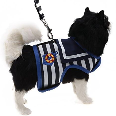 ANSON Mesh Heart Printed Dog Cat Pet Vest Harness and Matching pet Leash Set in blue stripes for Dogs Cats