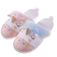 RONGBLUE Womens Girls Cute Unicorn Animal Slippers Fleece Plush Warm Indoor House Bedroom Winter Shoes Pink, M / 5.5-6.5 M US