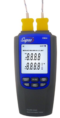 image for Supco EM60 Dual-Channel Differential Digital Thermocouple Thermometer 