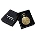 Realpoo Gold Carved Flower Quartz Pocket Watch with Quartz Movement, Pocket Watch with Chain Clip for Men
