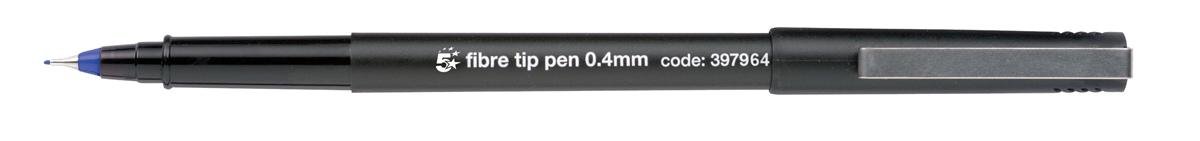 5 Star Fibre Tip Pen Medium 0.4mm Tip 0.4mm Line Blue [Pack of 12]
