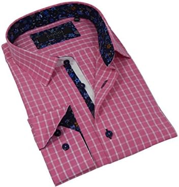 Coogi Luxe Men's Fine Cut Long Sleeve Tailored Fit Button Down Checkered Dress Shirt