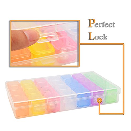 2 Pack 28 Grids Colorful Diamond Painting Box, Diamond Embroidery Box, Storage Case for Diamond Painting Rhinestone Accessories for DIY Craft, Mosaic Kits, Diamond Stones Dividers Box Organizer