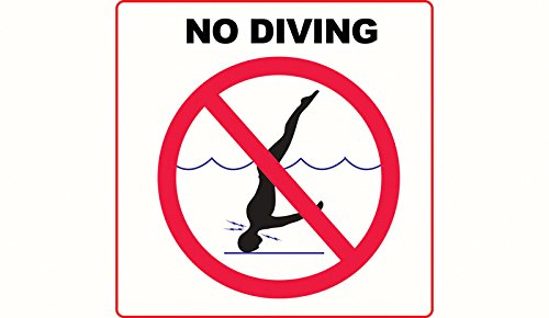No Diving with International Symbol- 3M Adhesive Depth Marker 6 Inch x 6 Inch