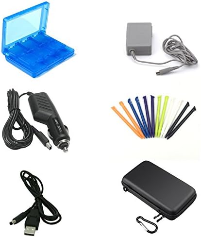 Awosaa 6 in 1 Hard Travel Case For New 3DS XL+12-Pack Stylus Pens For New 3DS XL Only+28 In 1 3DS Game case+USB Cable+AC Adapter+Car charger For New 3DS XL Travel kit new 3ds xl charger kit