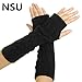 Women Lady Girl Long Soft Fingerless Knit Thumb Hole Gloves Mittens (01-Black)