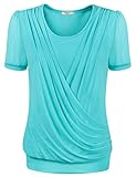 Timeson Womens Round Neck Stretchy Drape Front Tunic Blouse