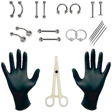 bstinayFashion Body Piercing Jewelry Professional Body Piercing Tool Kit Ear Nose Navel Nipple Stainless Steel Needles Set -