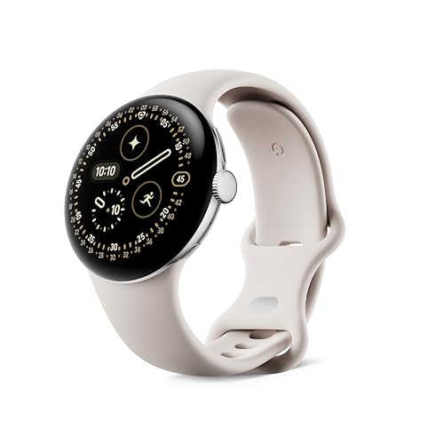 Google Pixel Watch 4 (41 mm) – Android-Smartwatch mit gewoelbtem Display und Fitness-Tracking und Unterstuetzung von Gemini – Aluminiumgehaeuse in Polished Silver – Sportarmband in Porcelain – WLAN