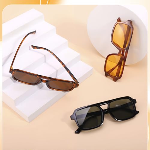 Apricitie Retro Sunglasses for Men and Women, Classic 70s Vintage Rectangular Oversized Square Sunglasses, Retro Glasses UV400 Protection, Trendy with Double Bridge Frame Glasses