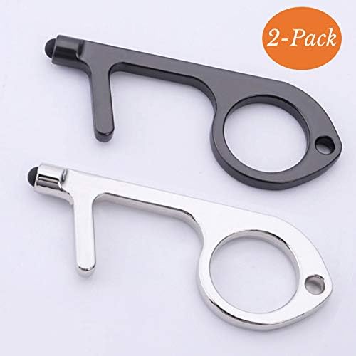 Hands Free Door Opener Keychain Tool With Stylusbutton Pusher Atm No Touch Handle Helper For Opening Doors Contactless Touchless Door Opener Tool Touch Free Clean Key Anti Touch Black And Silver