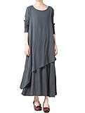Mordenmiss Women's New Spring/Fall Cotton Long Sleeve Layered Dress Style 1-L Gray