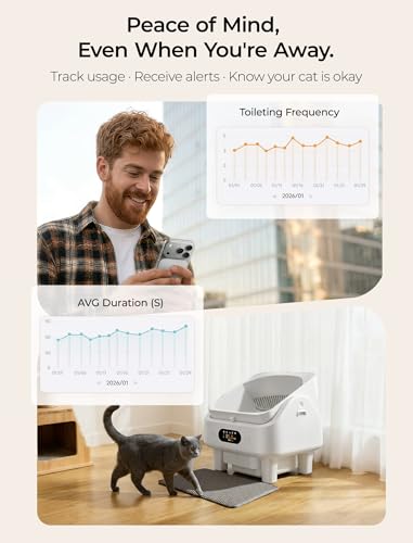 Automatic Litter Box, Cypcat Smart Self Cleaning Cat Litter Box Anti-Pinch, 10 Safety Sensors, Large Cat Litter Boxs for Multiple Cats, 5G & 2.4G WiFi, 6" LED Display, Odor Control Robot, White