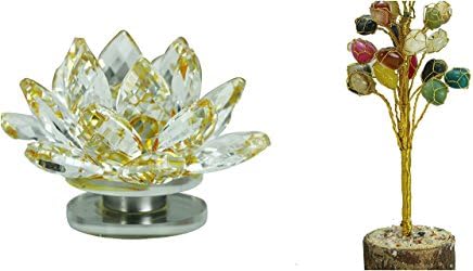 Shaishom Combo Of Yellow Crystal Crystal With Multi Clay Navratan Tree Lotus For Showpiece