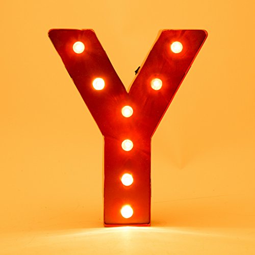Glitzhome Vintage Marquee LED Lighted Letter Y Sign Battery Operated Red