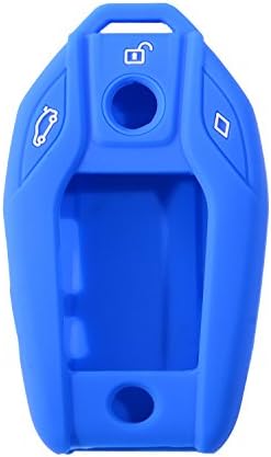 Velsman Silicone Display Key Intelligent Remote Key FOB Case Cover Protector Compatible with New BMW 7 Series 730i 740i 750i 760i, i8 and 2017-2018 BMW 5 Series - with Bonus – Wrist Strap (Blue)