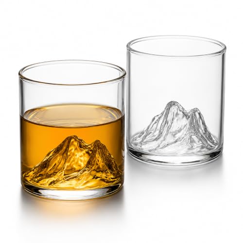 Kit 2 Copos Whisky Design Montanha Everest 300ml Cristal Transparente Premium Vidro Reforçado Drinks Luxo