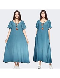 Anysize F131A vestido suelto de algodón y lino suave para primavera y verano, ropa para talles grandes