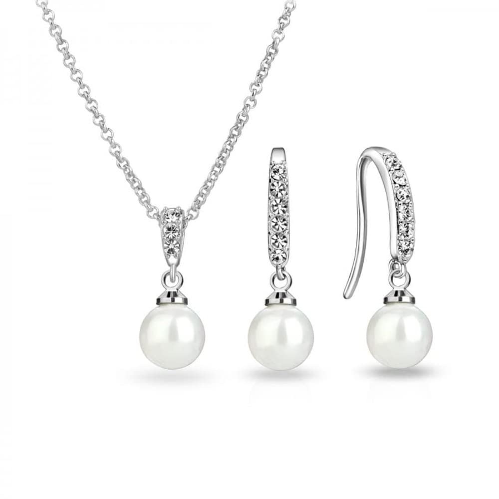 Philip Jones Silver Plated Pearl Drop Set Created with Zircondia® Crystals