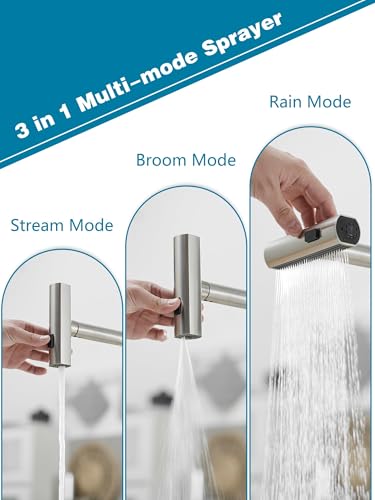 Kitchen Faucet with Pull Down Sprayer Waterfall Stainless Steel Single Handle Kitchen Sink Faucet with 3 Function Sprayer for Farmhouse RV Laundry Bar and Home Use