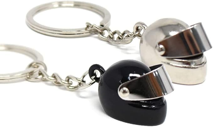 Photo 1 of DreamAug 2-Pack Motorcycle Helmet Keychains – 3D Mini Helmet Keyring Set, Black & Silver, Cool Gifts for Bikers, Car Lovers, Birthday & Holiday Gift Ideas