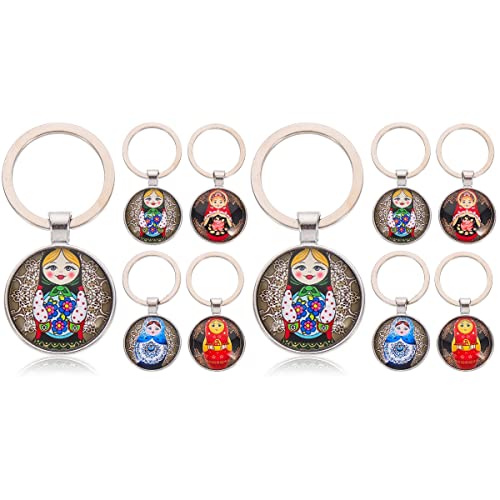 LUOZZY 8 Pcs Russian Nesting Doll Keychains Metal Matryoshka Dolls Key Rings Backpack Handbag Bag Pendant
