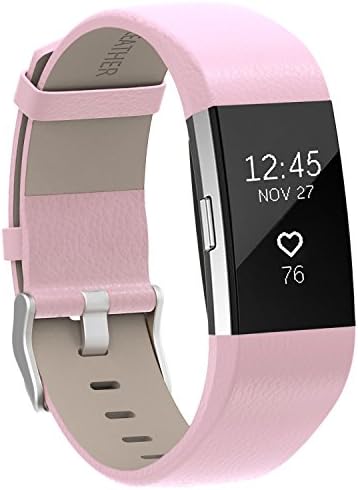 Henoda Replacement Bands for Fitbit Charge 2, Classic Genuine Leather Charge 2 Band Fitness wristband for Women Men Small Large Pink