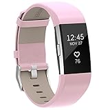For Fitbit Charge 2 Bands Pink, Henoda Leather Wristband for Fitbit Charge 2 Replacement Strap Women Men Large Small
