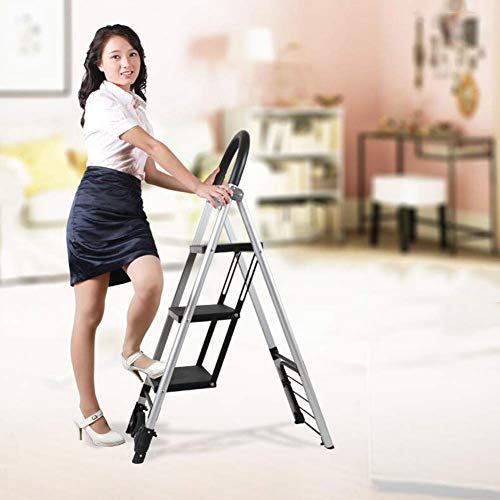 ZXMTC Portable Shopping Trolleys Step Ladder Hand Truck Convertible Aluminum 2 in 1 Folding Hand Truck Dolly with Two Wheels 3-Steps Store (Color : Black, Size : 3676120 cm)