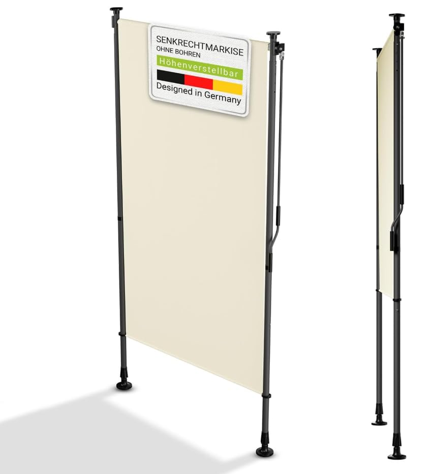 YEAUPE Pro Store Vertical extérieur 149 x 270 cm, crème, sans perçage, Store à Pince avec manivelle, Convient pour Balcon, terrasse, extérieur et Jardin, Brise-Vue résistant aux intempéries